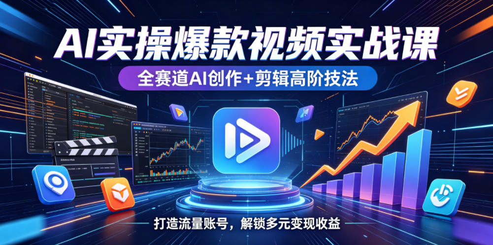 AI实操爆款视频实战课，全赛道AI创作+剪辑高阶技法，打造流量账号，解锁多元变现收益-副业网