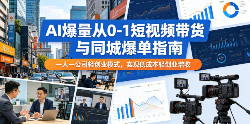 AI爆量从0-1短视频带货与同城爆单指南，一人一公司轻创业模式，实现低成本轻创业增收-副业网