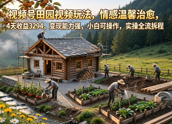 视频号田园视频玩法，情感温馨治愈，4天收益3294，变现能力强，小白可操作，实操全流程拆解-副业网