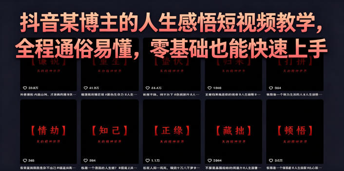 抖音某博主的灰太狼人生感悟短视频教学，全程通俗易懂，零基础也能快速上手-副业网