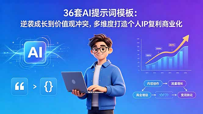 36套AI提示词模板：逆袭成长到价值观冲突，多维度打造个人IP复利商业化-副业网