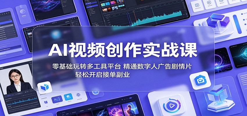 AI视频创作实战课：零基础玩转多工具平台，精通数字人广告、剧情片，轻松开启接单副业-副业网