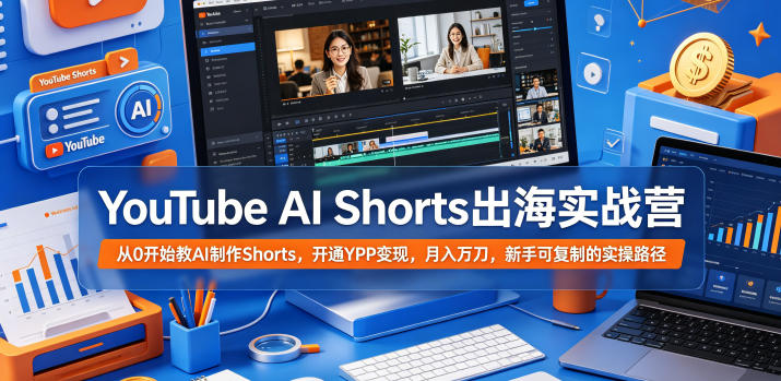 YouTube AI Shorts出海实战营，从0开始教AI制作Shorts，开通YPP变现，月入万刀，新手可复制的实操路径-副业网