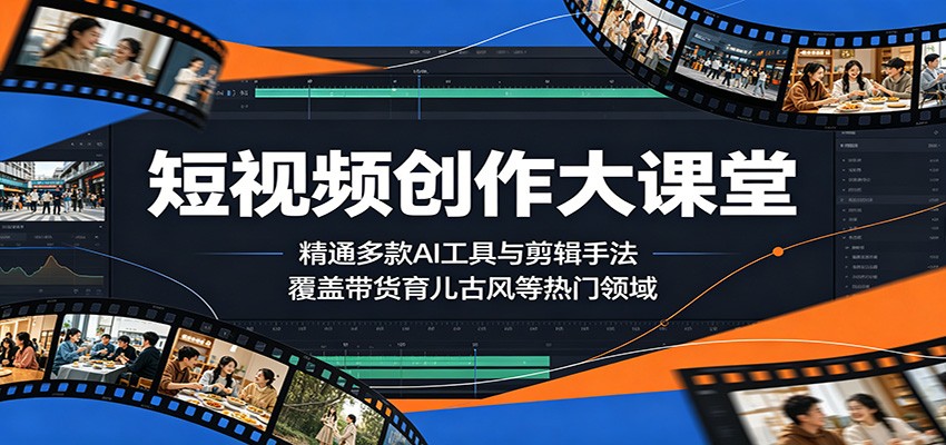 短视频创作大课堂：精通多款AI工具与剪辑手法，覆盖带货、育儿、古风等热门领域-副业网