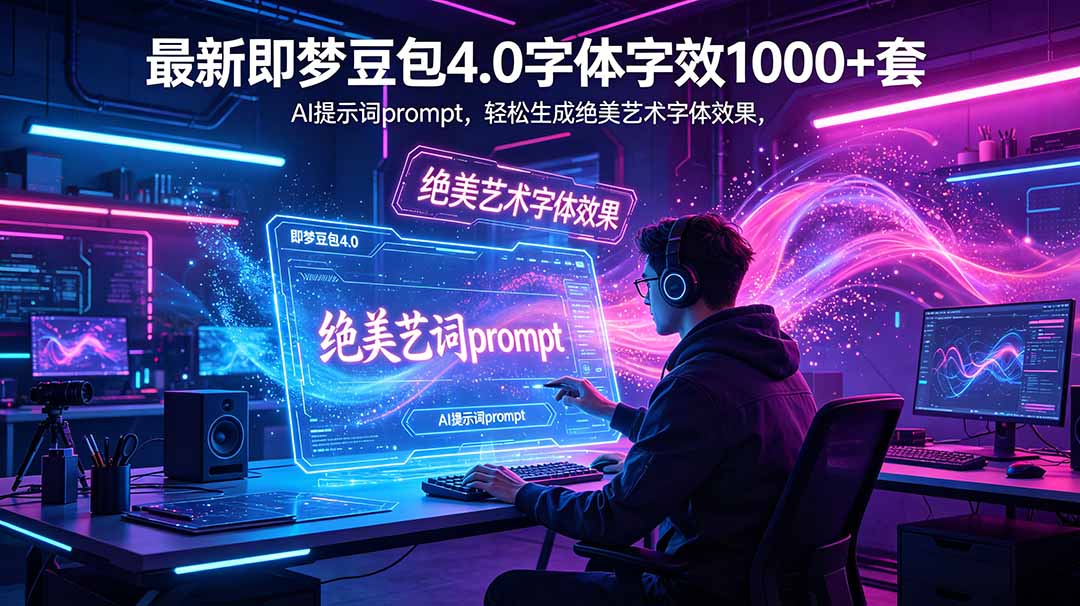 最新即梦豆包4.0字体字效1000+套，AI提示词prompt，轻松生成绝美艺术字体效果-副业网