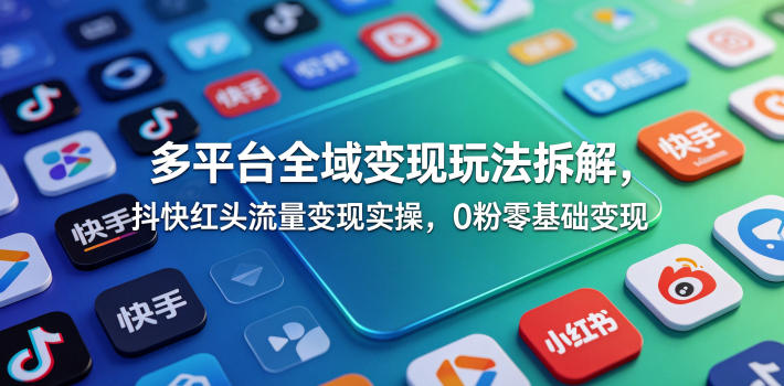多平台全域变现玩法拆解，抖快红头流量变现实操，0粉零基础变现-副业网
