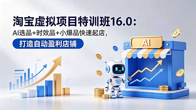淘宝虚拟项目特训班16.0：AI选品+时效品+小爆品快速起店，打造自动盈利店铺-副业网
