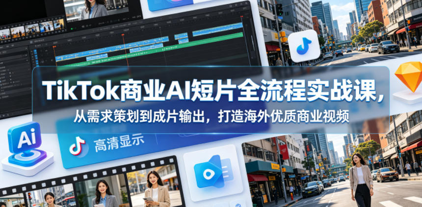 TikTok商业AI短片全流程实战课,从需求策划到成片输出,打造海外优质商业视频-副业网