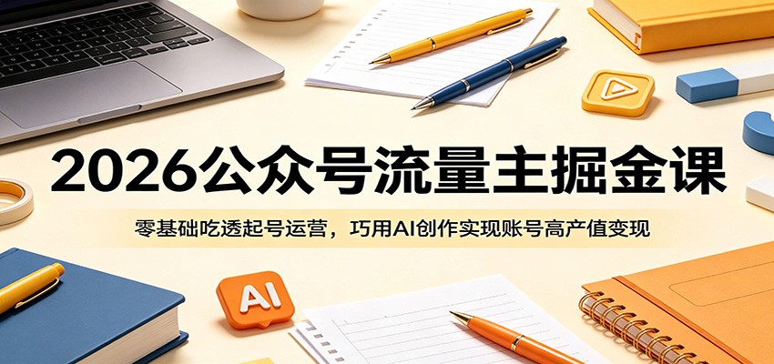 2026公众号流量主掘金课：零基础吃透起号运营，巧用AI创作实现账号高产值变现-副业网