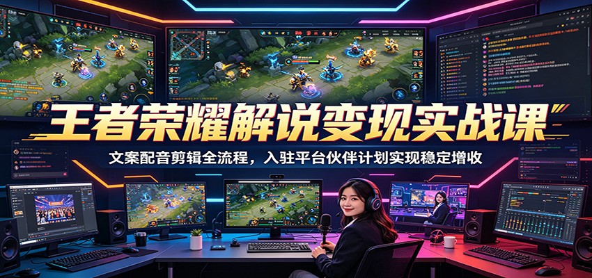 王者荣耀解说变现实战课：文案配音剪辑全流程，入驻平台伙伴计划实现稳定增收-副业网