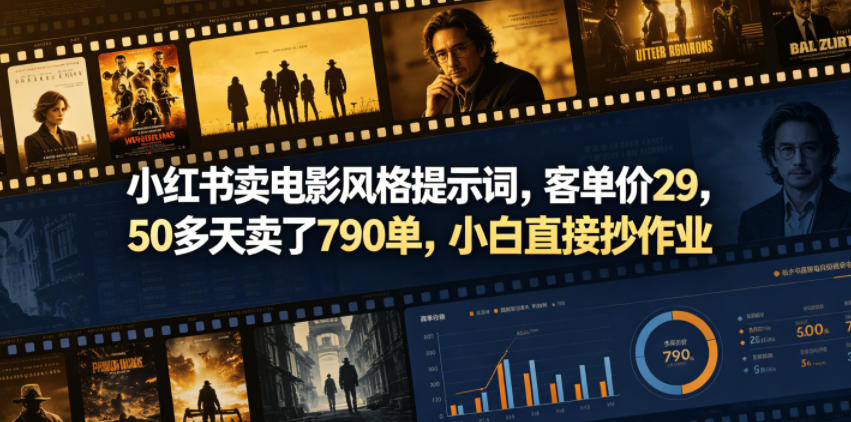 小红书卖电影风格提示词，客单价29，50多天卖了790单，小白直接抄作业！-副业网