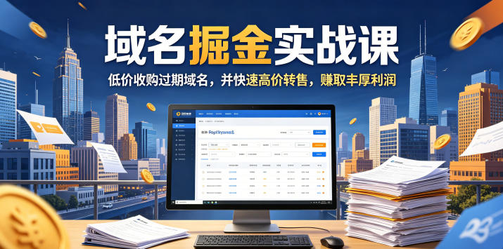 域名交易掘金实战课,低价收购过期域名,并快速高价转售,賺取丰厚利润【原创双语字幕】-副业网