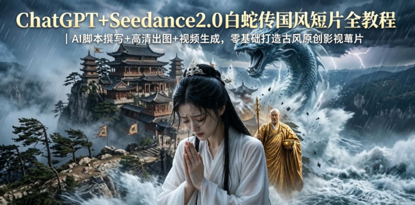 ChatGPT+Seedance2.0白蛇传国风短片全教程|AI脚本撰写+高清出图+视频生成,零基础打造古风原创影视短片-副业网