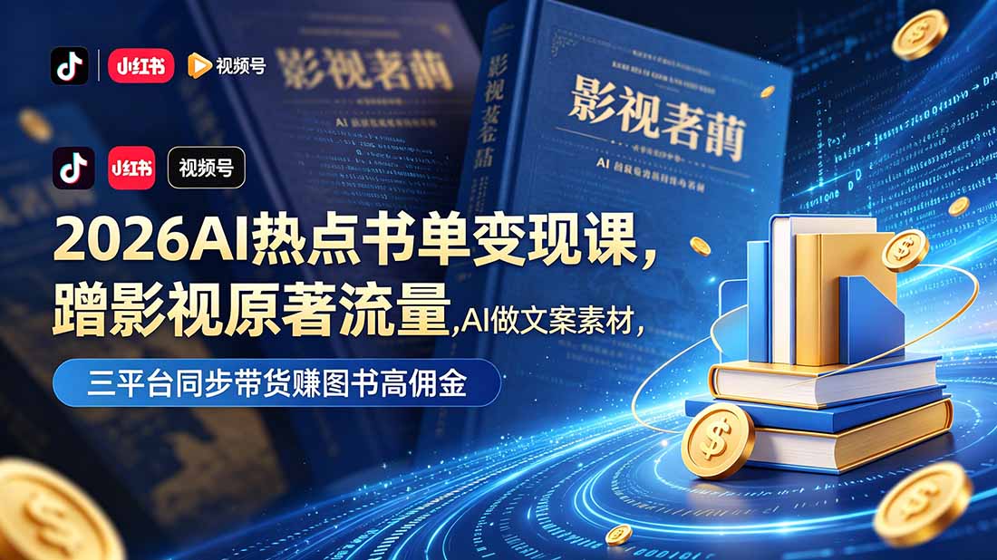 2026AI热点书单变现课,蹭影视原著流量,AI做文案素材,三平台同步带货赚图书高佣金-副业网