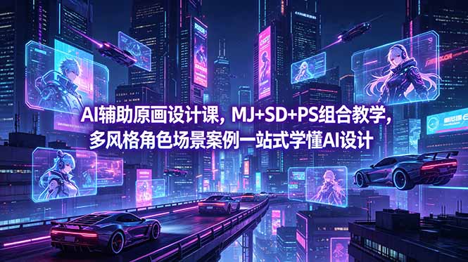 AI辅助原画设计课,MJ+SD+PS组合教学,多风格角色场景案例一站式学懂AI设计-副业网