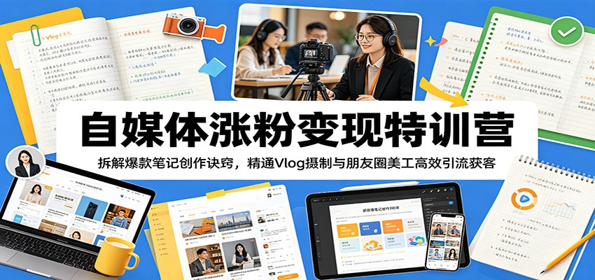 自媒体涨粉变现特训营:拆解爆款笔记创作诀窍,精通Vlog摄制与朋友圈美工高效引流获客-副业网