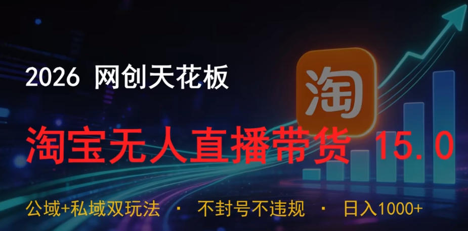 2026网创天花板,淘宝无人直播带货15.0,公域+私域双玩法,日入1k+,不违规不封号【揭秘】-副业网