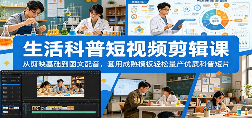 生活科普短视频剪辑课:从剪映基础到图文配音,套用成熟模板轻松量产优质科普短片-副业网