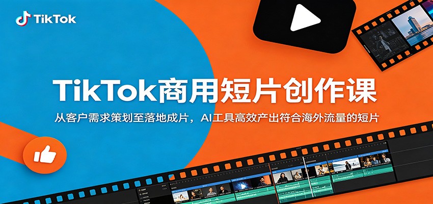 TikTok商用短片创作课：从客户需求策划至落地成片，AI工具高效产出符合海外流量的短片-副业网