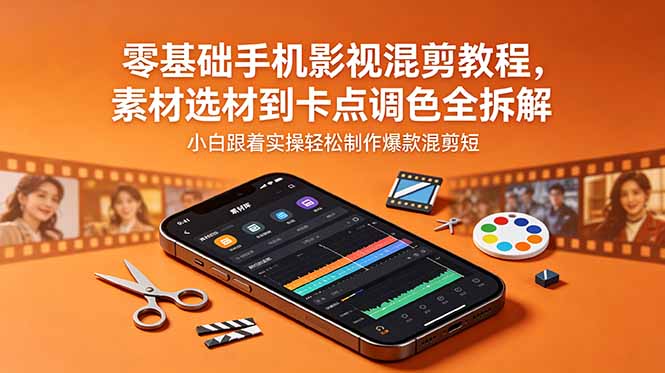 零基础手机影视混剪教程，素材选材到卡点调色全拆解，小白跟着实操轻松制作爆款混剪短片-副业网