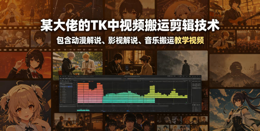 某大佬的TK中视频搬运剪辑技术,包含动漫解说、影视解说、音乐搬运教学视频-副业网