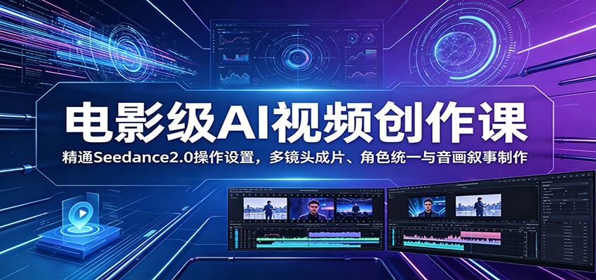 电影级AI视频创作课:精通Seedance2.0操作设置,多镜头成片、角色统一与音画叙事制作-副业网