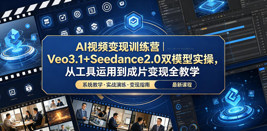 AI视频变现训练营｜Veo3.1+Seedance2.0双模型实操，从工具运用到成片变现全教学-副业网