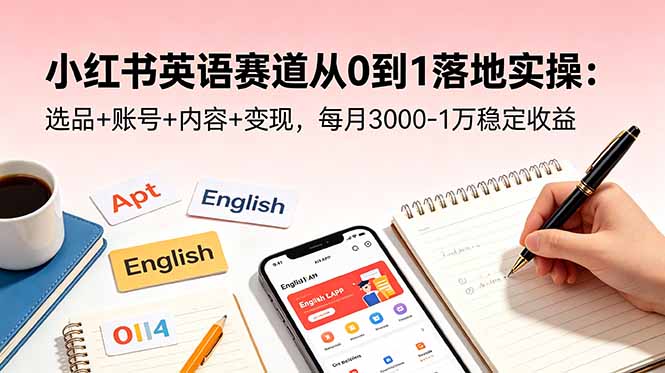 小红书英语赛道从0到1落地实操：选品+账号+内容+变现，每月3000-1万稳定收益-副业网