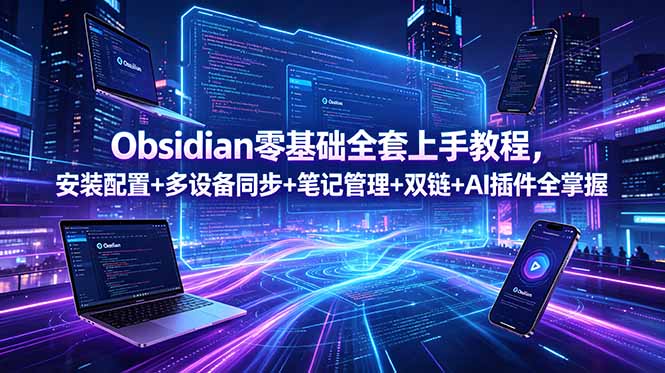 Obsidian零基础全套上手教程，安装配置+多设备同步+笔记管理+双链+AI插件全掌握-副业网