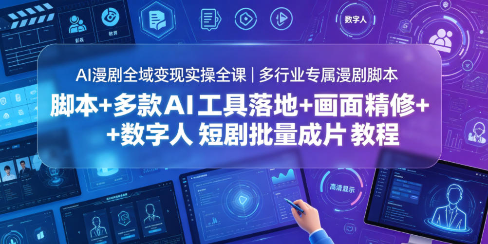 AI漫剧全域变现实操全课｜多行业专属漫剧脚本+多款AI工具落地+画面精修+数字人短剧批量成片全教程-副业网