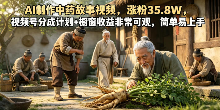 AI制作中药故事视频,涨粉35.8W,视频号分成计划+橱窗收益非常可观,简单易上手-副业网