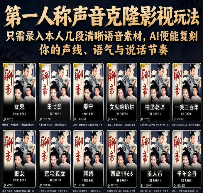 第一人称声音克隆影视玩法，只需录入本人几段清晰语音素材，AI便能复刻你的声线、语气与说话节奏-副业网