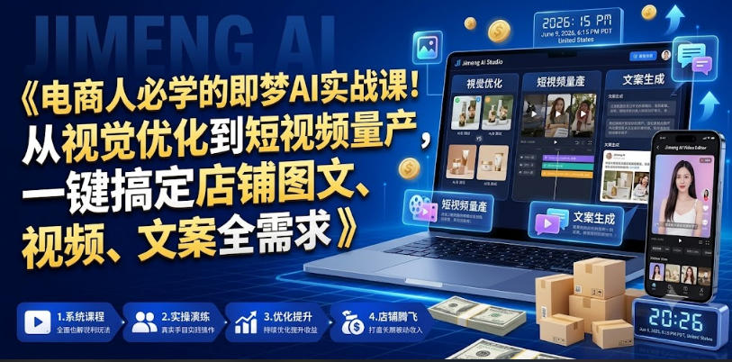 电商人必学的即梦AI实战课！从视觉优化到短视频量产，一键搞定店铺图文、视频、文案全需求-副业网