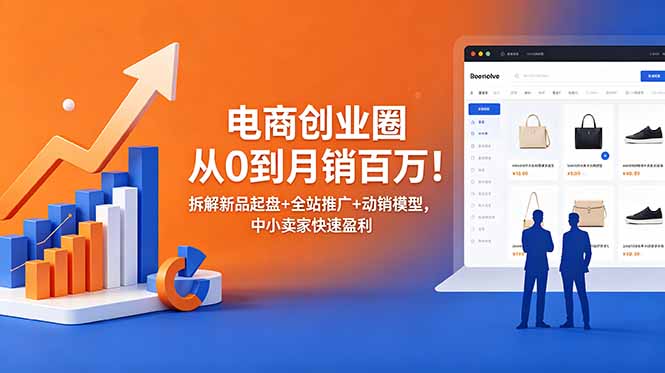 电商创业圈从0到月销百万!拆解新品起盘+全站推广+动销模型,中小卖家快速盈利-副业网