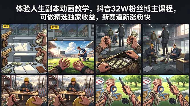 体验人生副本动画教学， 抖音32W粉丝博主课程，可做精选独家收益，新赛道新涨粉快-副业网