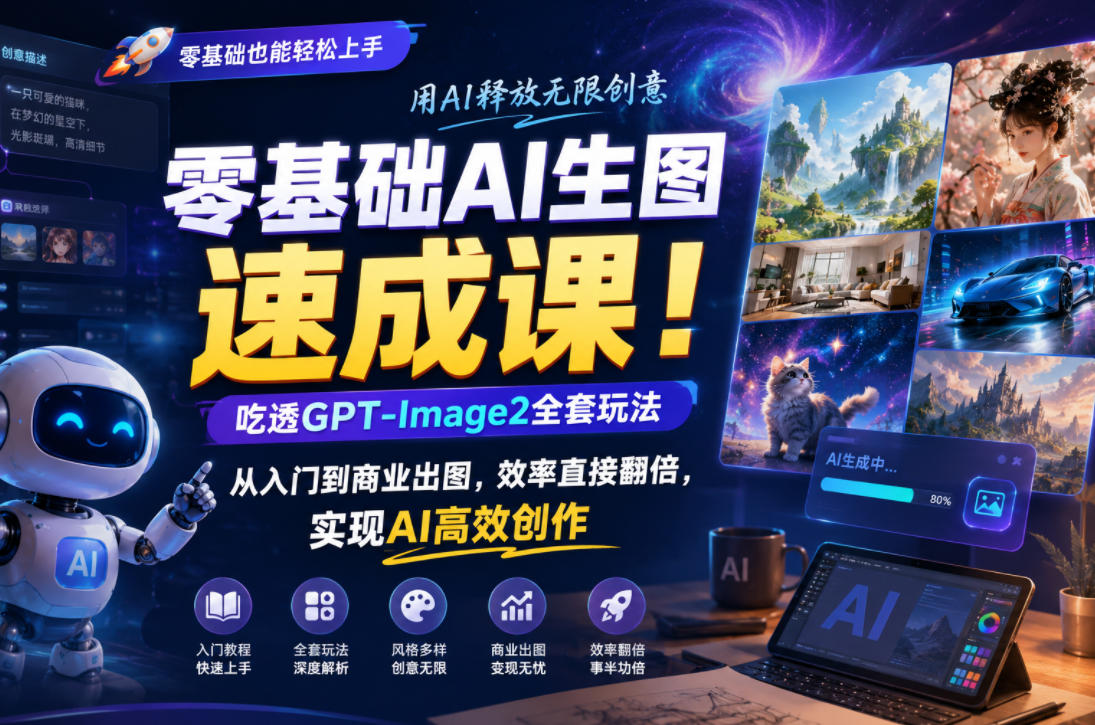 零基础AI生图速成课！吃透GPT-Image2全套玩法，从入门到商业出图，效率直接翻倍，实现AI高效创作-副业网