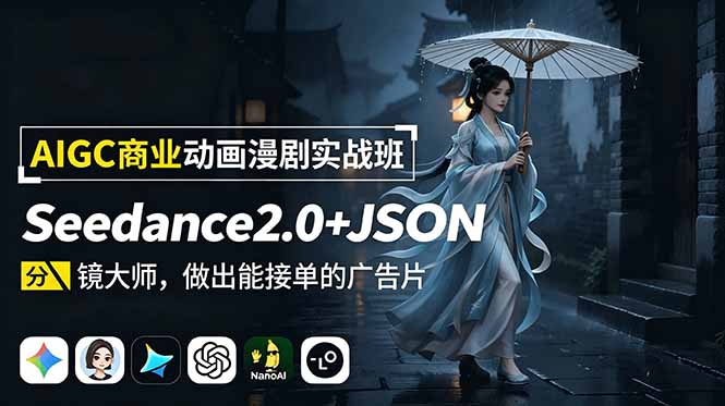 AIGC商业动画漫剧实战班：Seedance2.0+JSON分镜大师，做出能接单的广告片-副业网