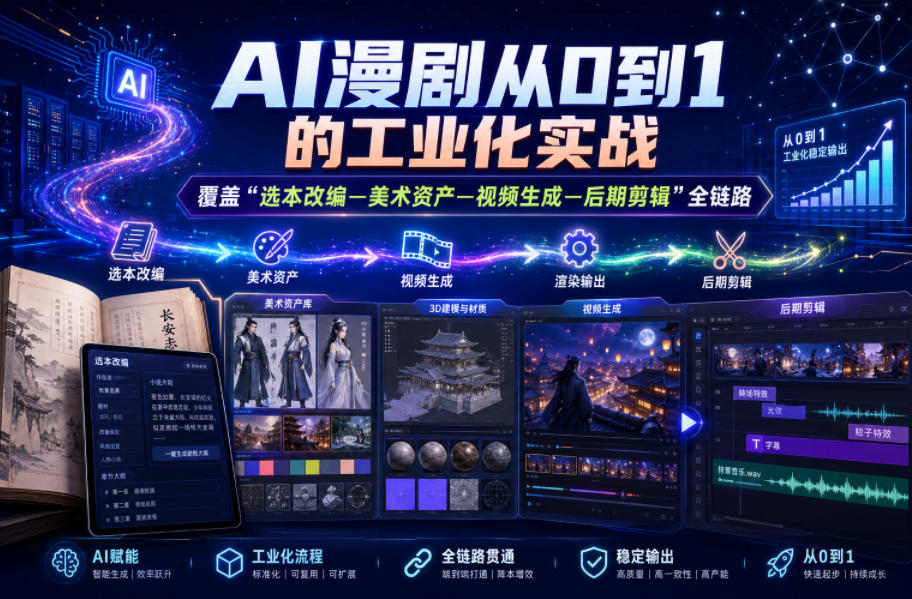 AI漫剧从0到1的工业化实战，覆盖“选本改编—美术资产—视频生成—后期剪辑”全链路(更新6月)-副业网