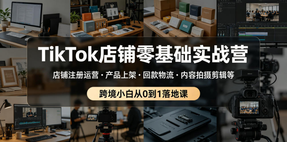 TikTok店铺零基础实战营，店铺注册运营・产品上架・回款物流・内容拍摄剪辑等 ，跨境小白从0到1落地课-副业网