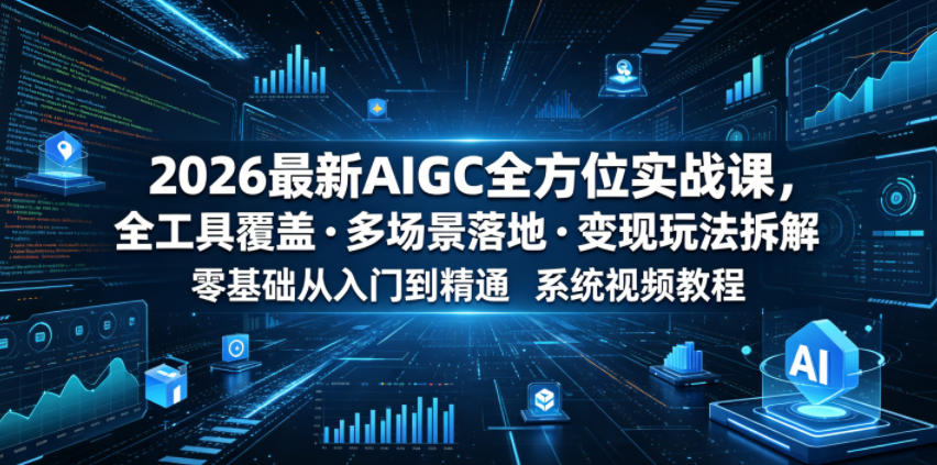 2026最新AIGC全方位实战课,全工具覆盖・多场景落地・变现玩法拆解,零基础从入门到精通系统视频教程-副业网