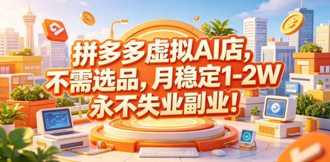 拼多多虚拟AI店，不需选品，月稳定1-2W，永不失业副业！【揭秘】-副业网