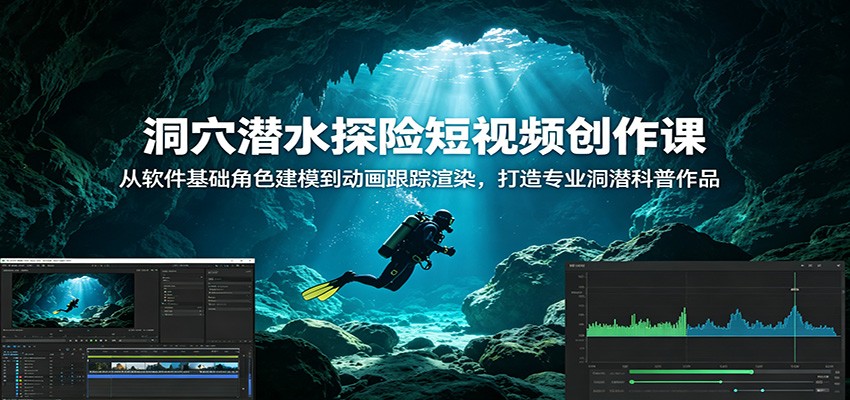 洞穴潜水探险短视频创作课：从软件基础角色建模到动画跟踪渲染，打造专业洞潜科普作品-副业网