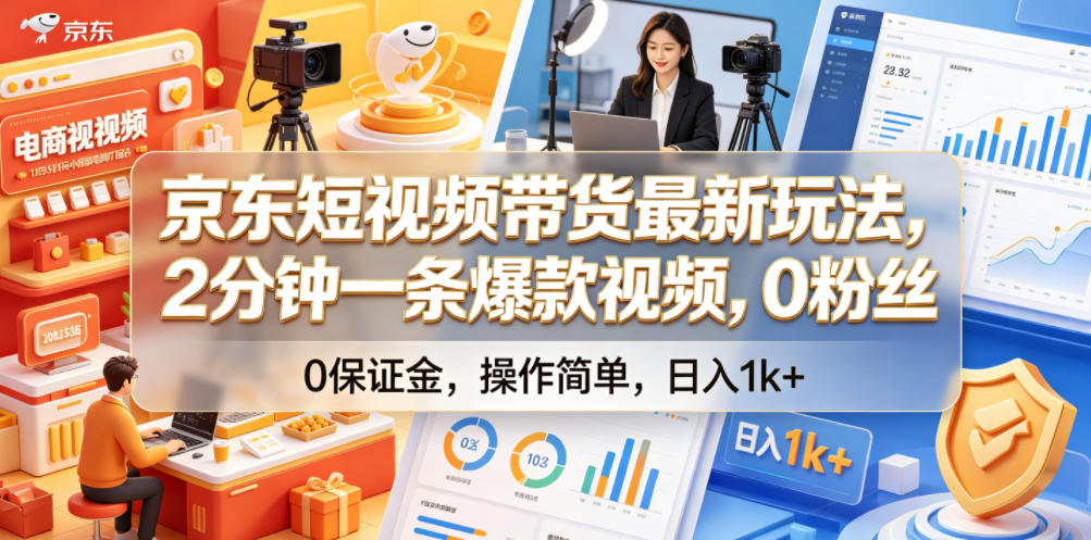 京东短视频带货最新玩法，2分钟一条爆款视频，0粉丝，0保证金，操作简单，日入1k+【揭秘】-副业网