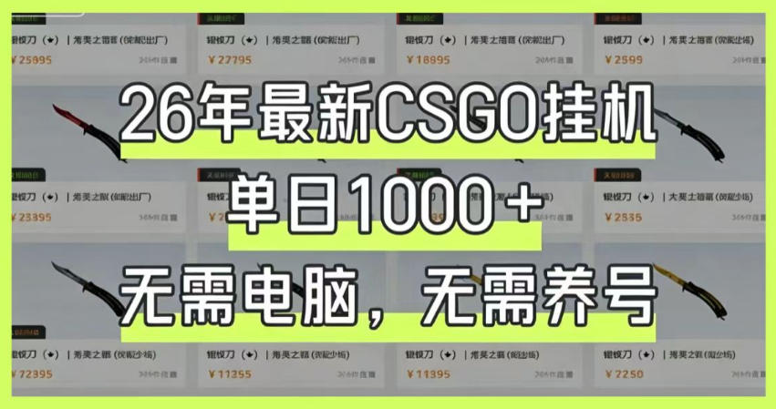 26年最新CSGO挂G系统，单日1000+，无需电脑，无需养号，0基础可上手【揭秘】-副业网