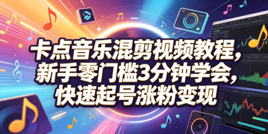 卡点音乐混剪视频教程，新手零门槛3分钟学会，快速起号涨粉变现-副业网