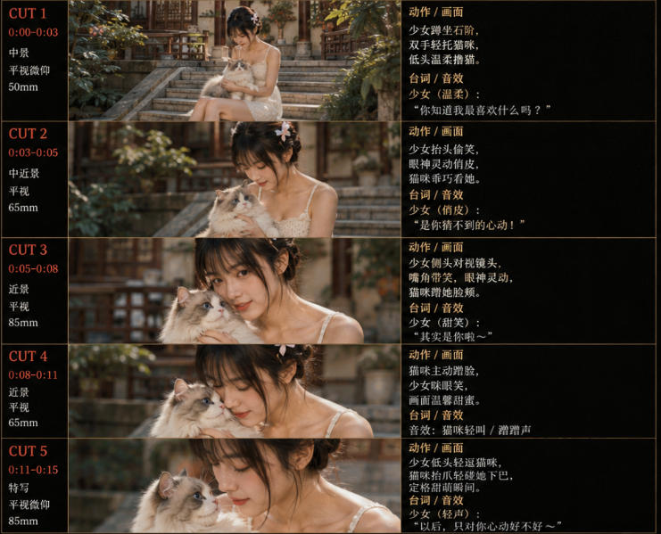 图片[2]-美女和猫故事提示词，人物一致性提示词+故事板-副业网