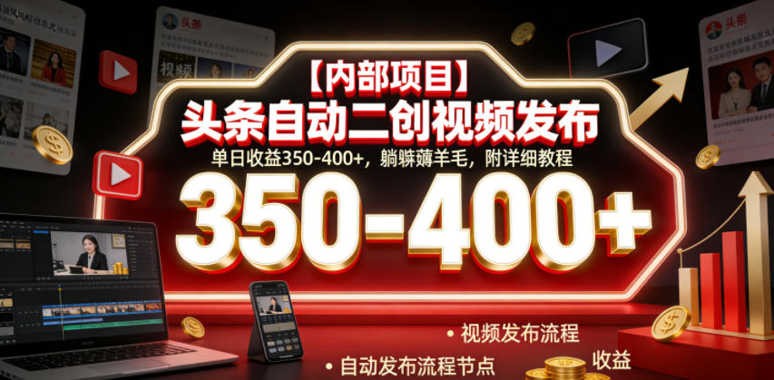 【内部项目】头条自动二创视频发布，单日收益350-400+，躺賺薅羊毛，附详细教程【揭秘】-副业网