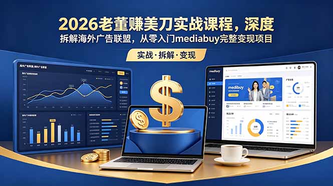 2026老董赚美刀实战课程，深度拆解海外广告联盟，从零入门mediabuy完整变现项目-副业网