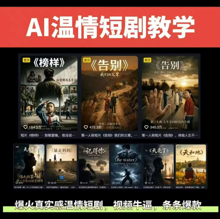 抖音58W粉丝博主的AI温情短剧玩法，条条爆款，伙伴计划+精选独家收益，商单收徒等(更新6月)-副业网