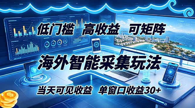 海外智能采集玩法，低门槛高单价可矩阵，当天可见收益，单窗口30+-副业网
